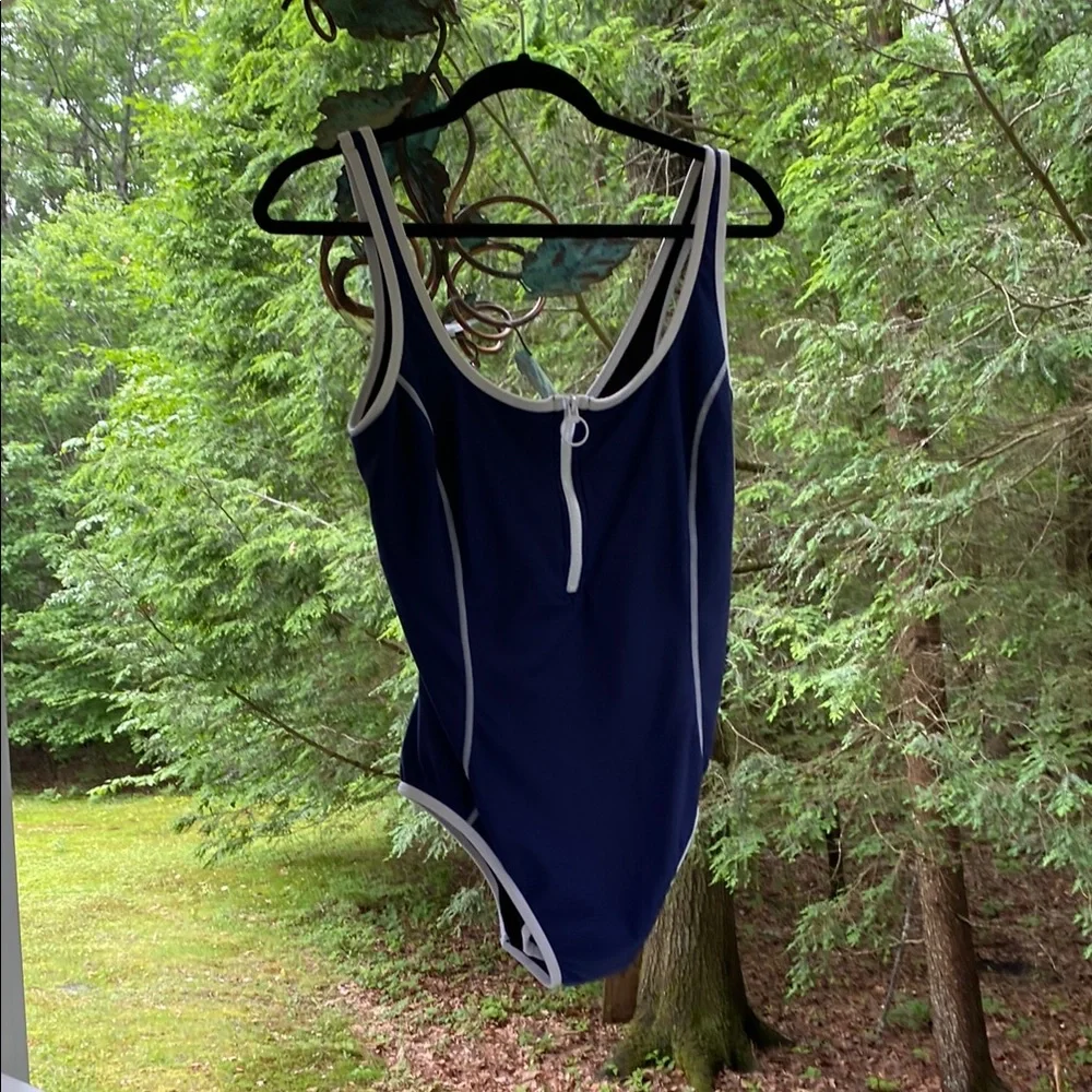 INC International Concepts Blue and White One-Piece Swimsuit Sporty Design 12 - Picture 2 of 16